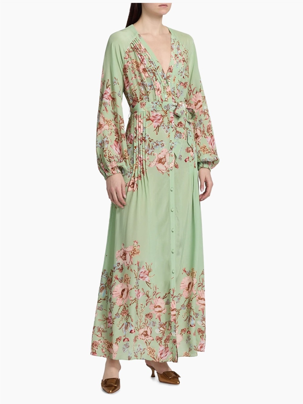 NWT Hemant and Nandita Ezra floral pin-tuck Maxi Dress Sz M - Picture 2 of 7